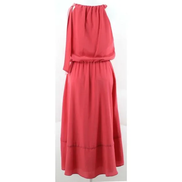 White House Black Market $178 Sz 0 Coral Pink Hi Lo Silky Poly Dress - Picture 3 of 8